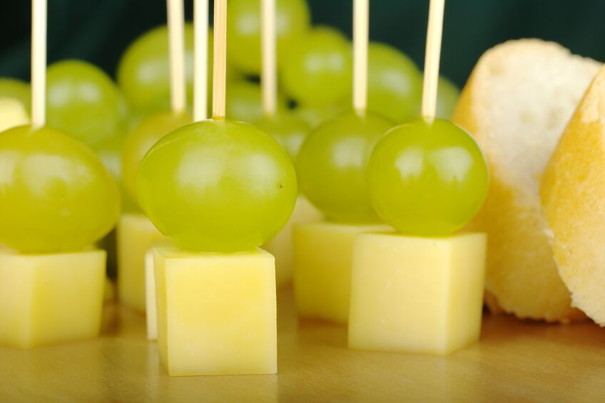 Cheese skewer with green grape